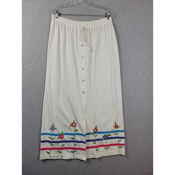 Bechamel Dresses & Skirts - Bechamel 100% Cotton White Floral Embroidered Pull On Maxi Skirt Women's Large
